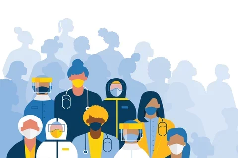 Illustration of women healthcare workers wearing masks.