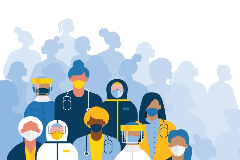 Illustration of women healthcare workers wearing masks.
