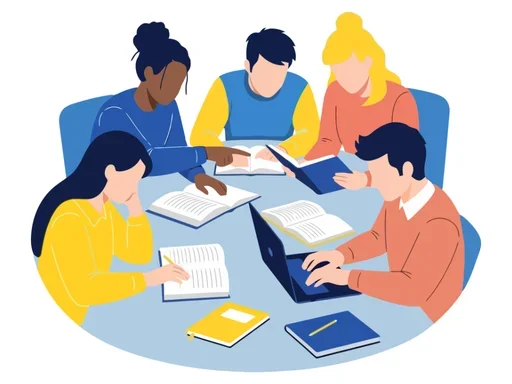 Graphic of researchers working together around a table